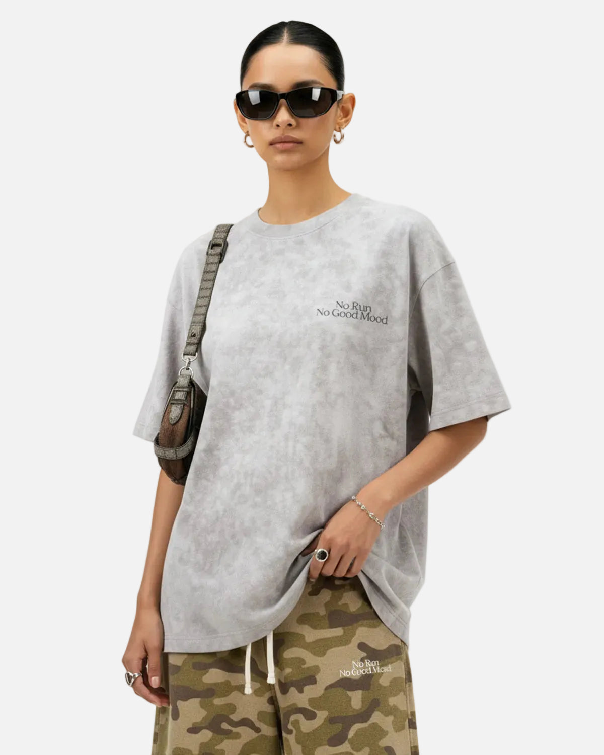 Omygoods Distressed Tie-Dye Reflective Print T-Shirt