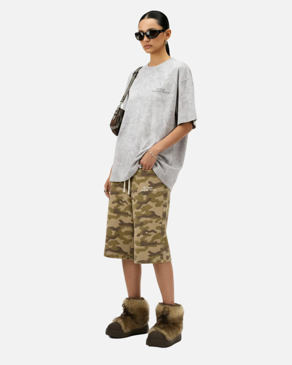 Omygoods Distressed Tie-Dye Reflective Print T-Shirt