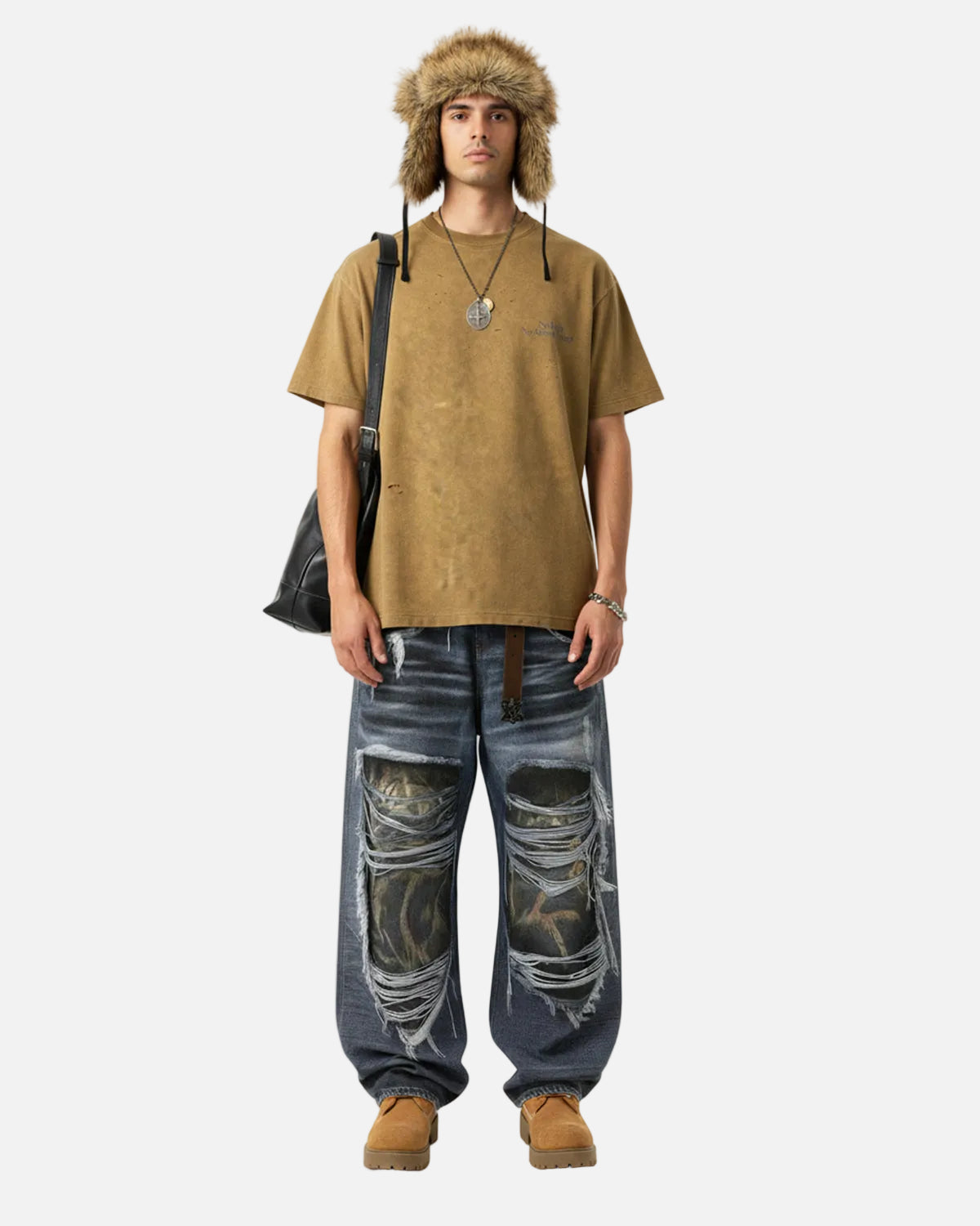 Omygoods Distressed Tie-Dye Reflective Print T-Shirt