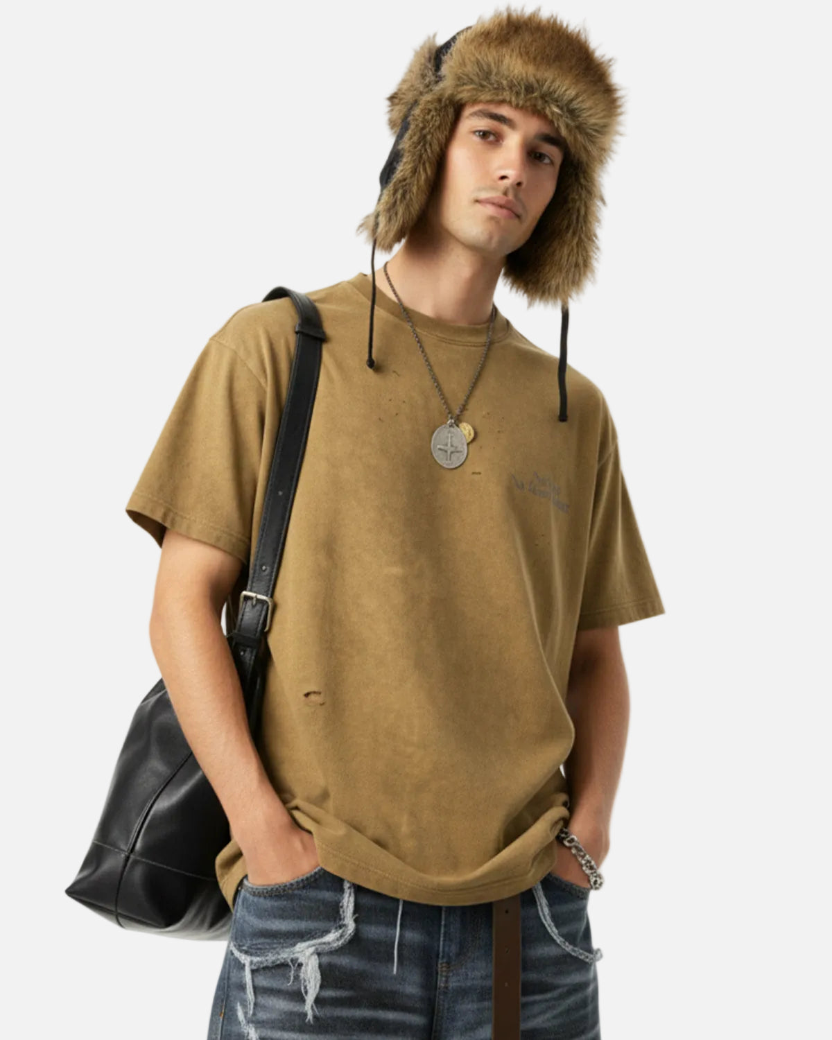 Omygoods Distressed Tie-Dye Reflective Print T-Shirt