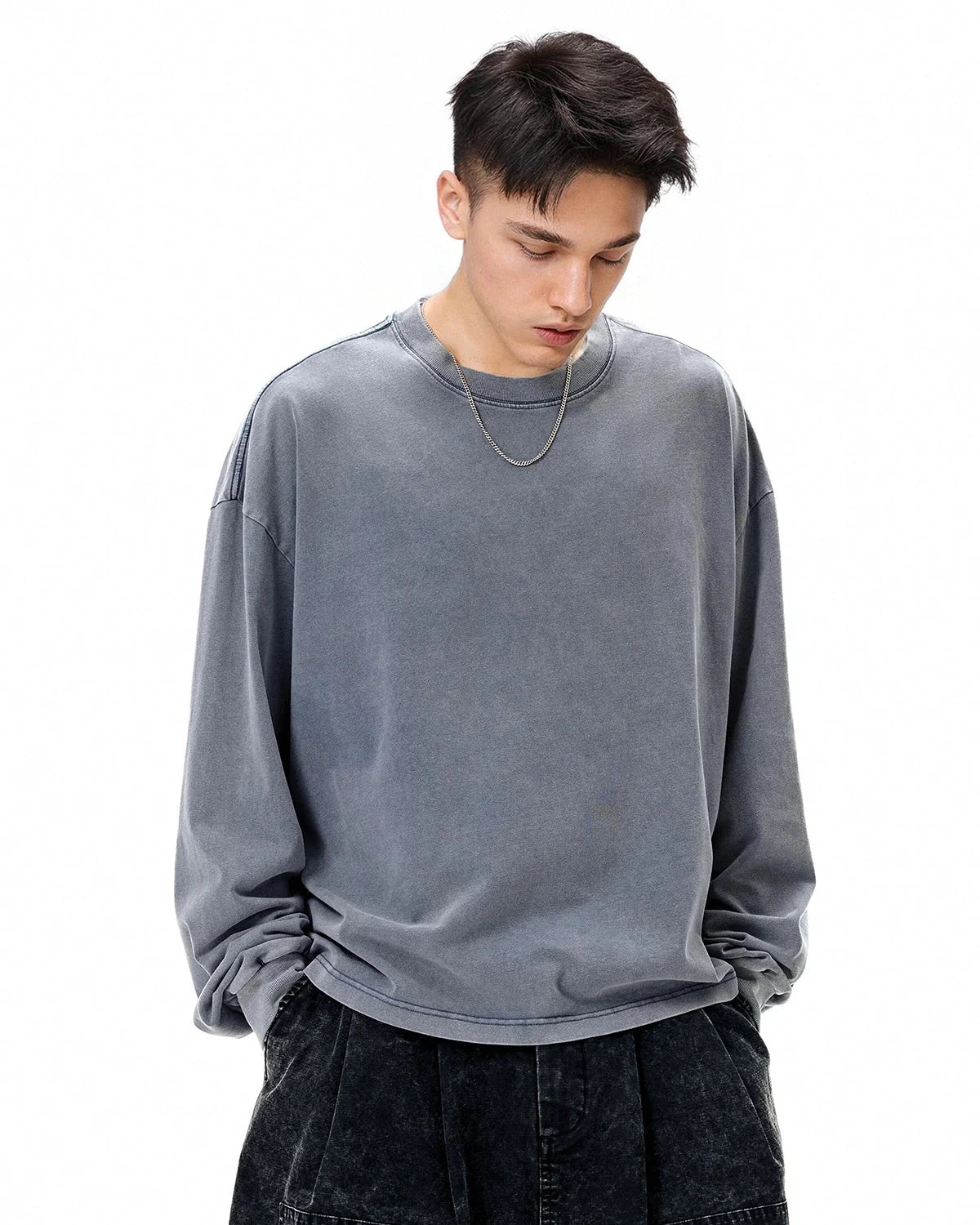 Omygoods Distressed Washed Long Sleeve Tee