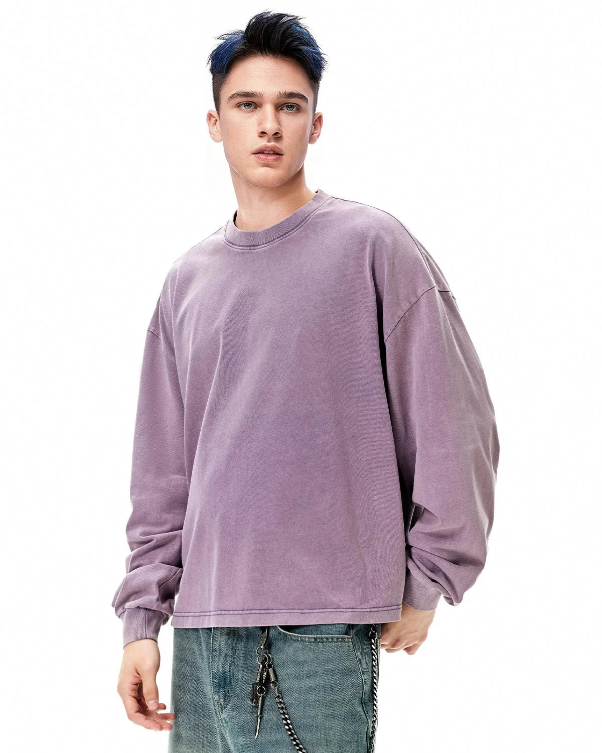 Omygoods Distressed Washed Long Sleeve Tee