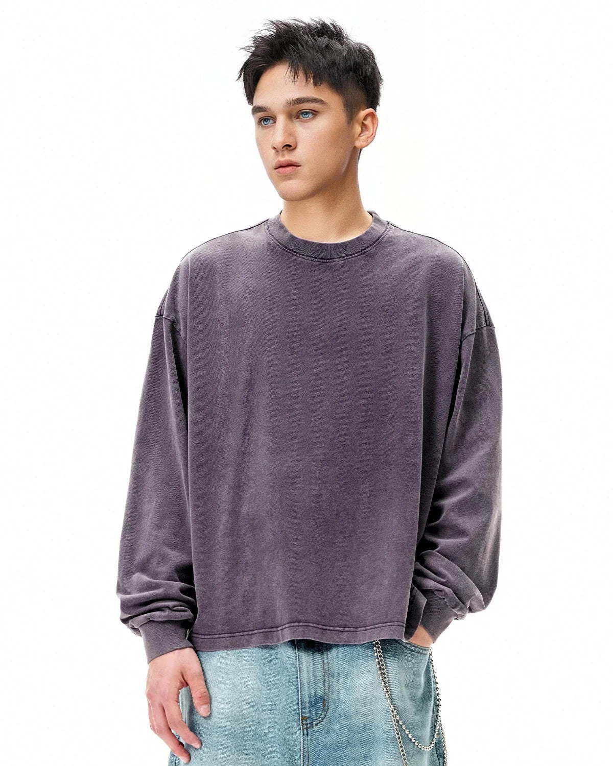 Omygoods Distressed Washed Long Sleeve Tee