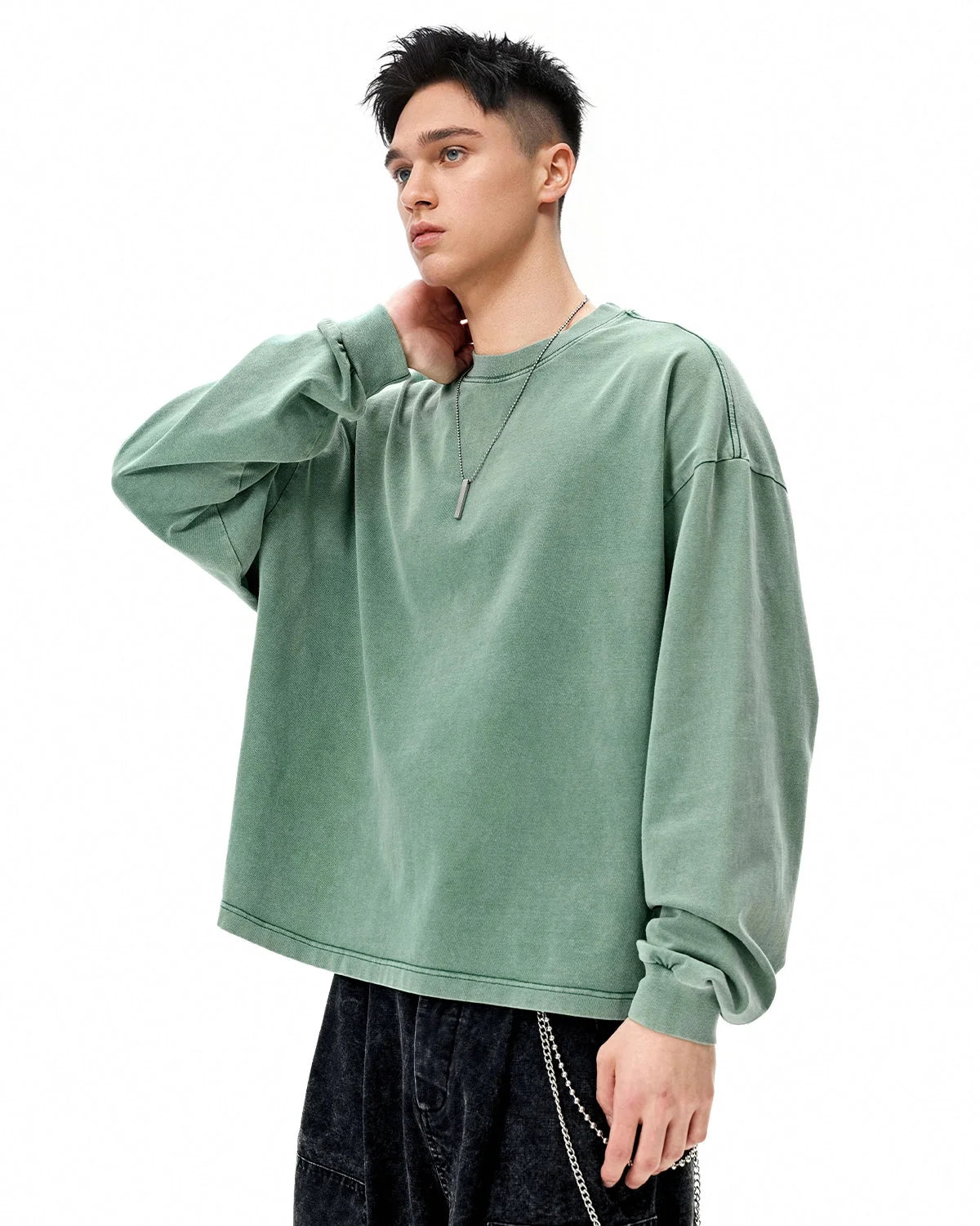 Omygoods Distressed Washed Long Sleeve Tee