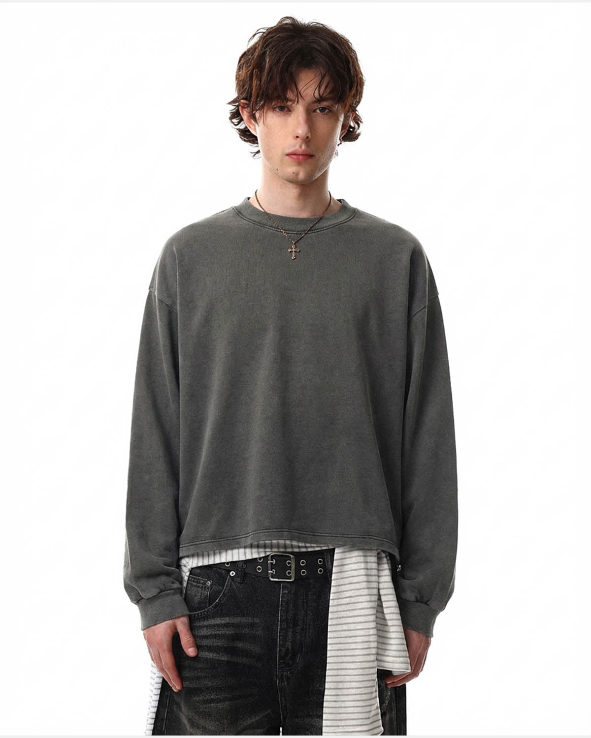 Omygoods Distressed Washed Long Sleeve Tee