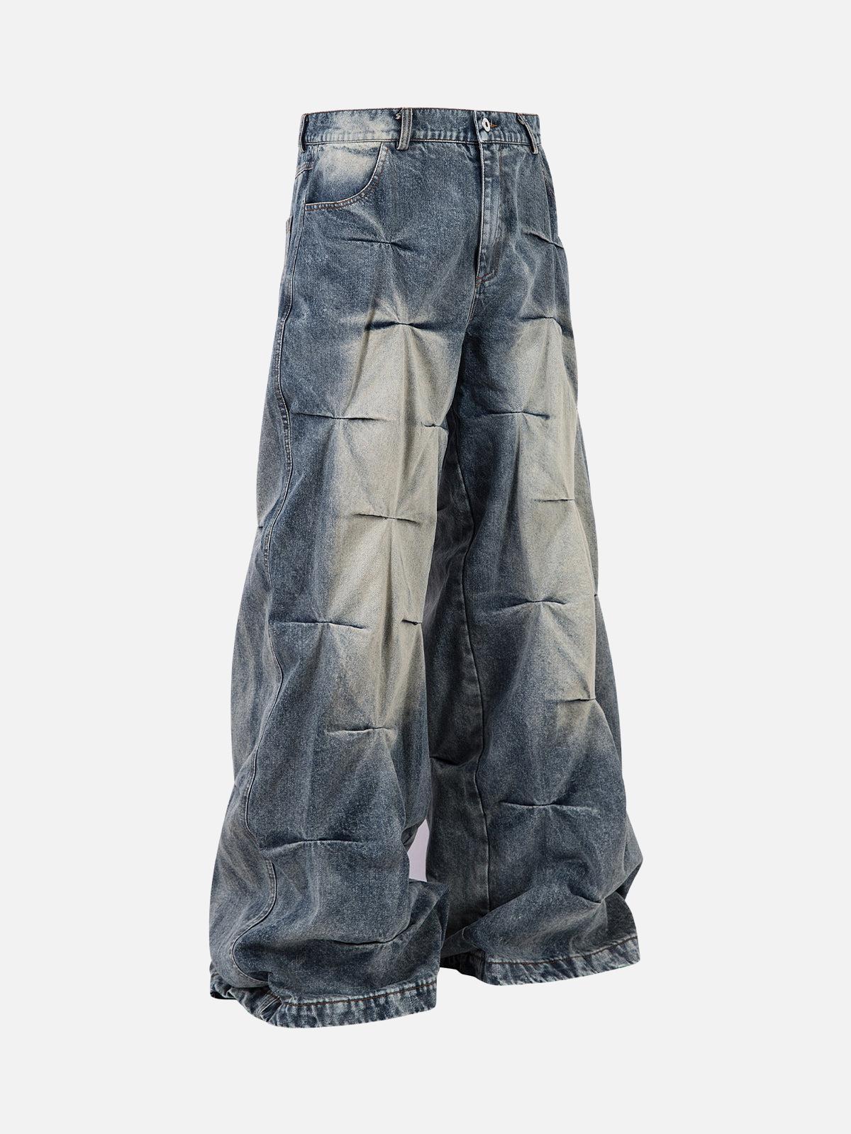 Omygoods Distressed Washed Pleated Jeans