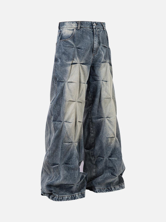 Omygoods Distressed Washed Pleated Jeans