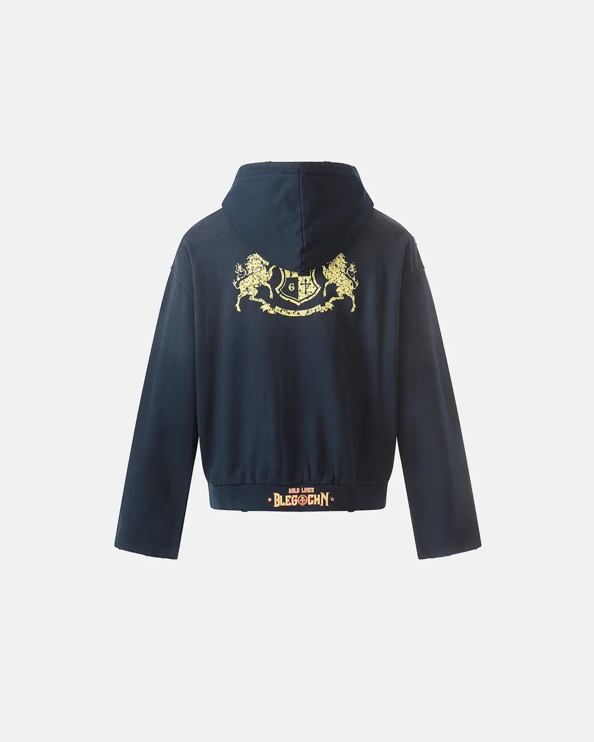Omygoods Distressed Washed Printed Zip Up Hoodie
