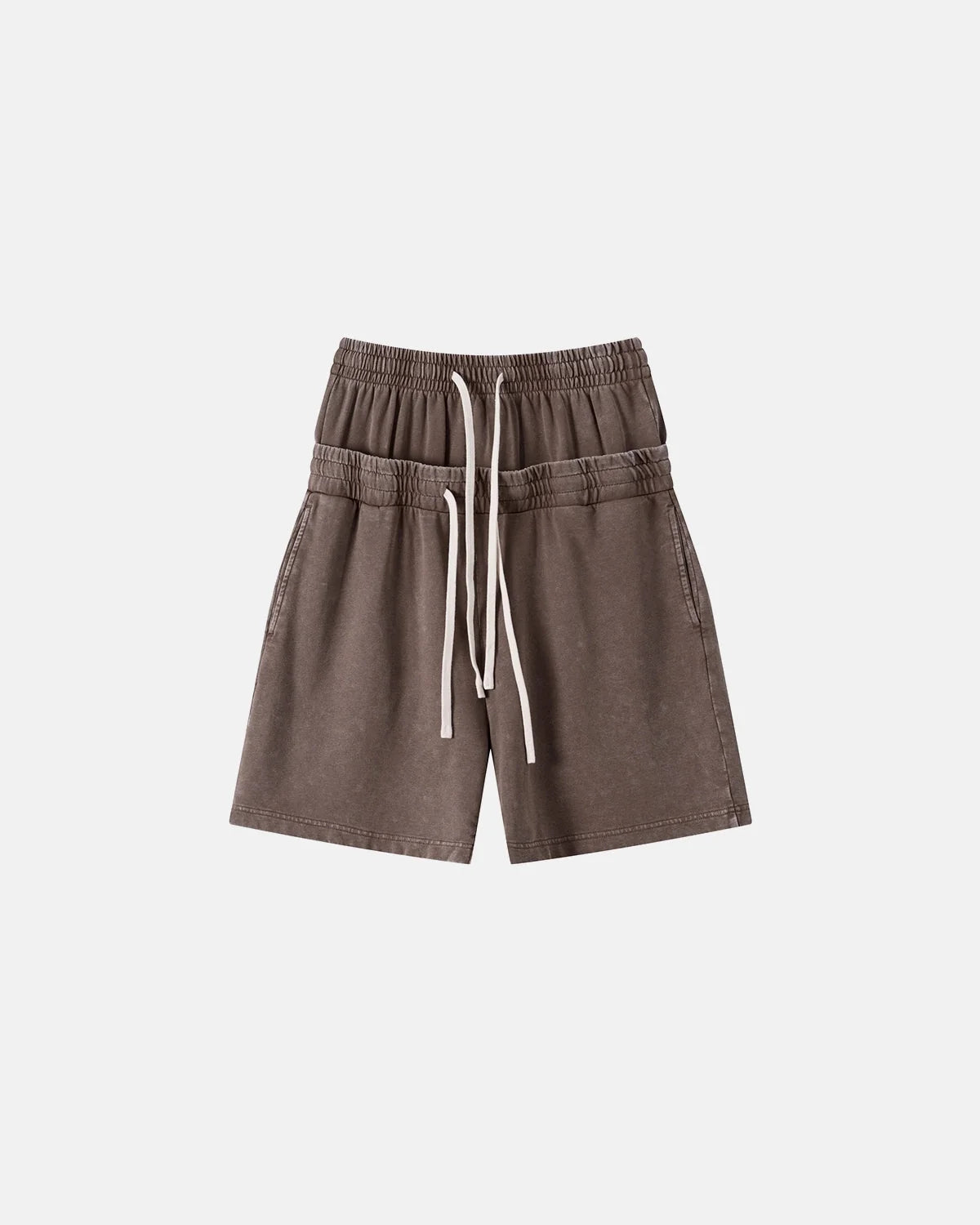 Omygoods Double Waist Acid Wash Sweat Shorts