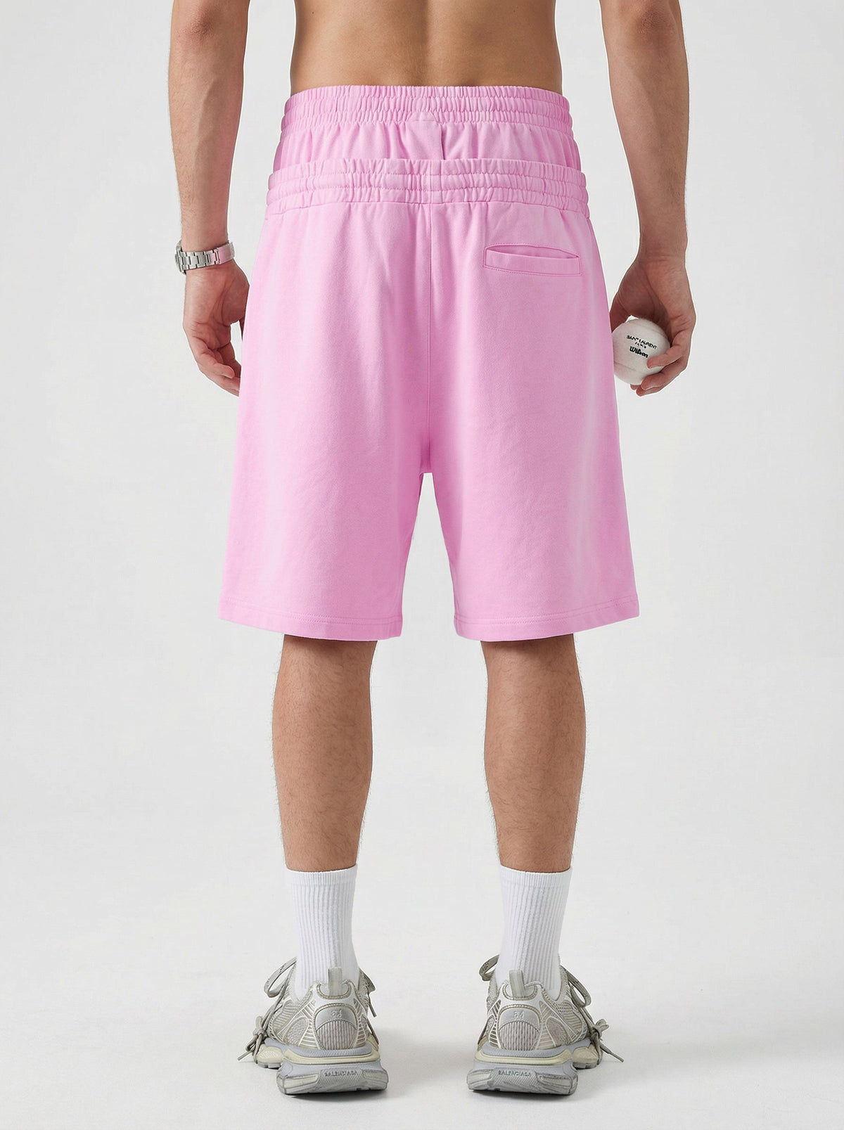 Omygoods Double Waist Acid Wash Sweat Shorts