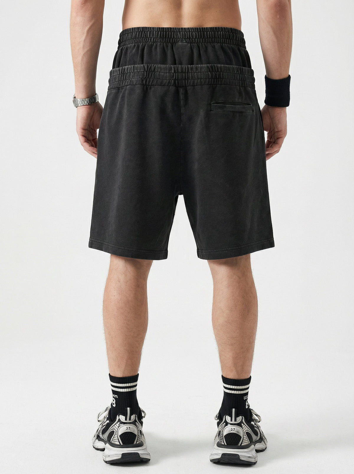 Omygoods Double Waist Acid Wash Sweat Shorts