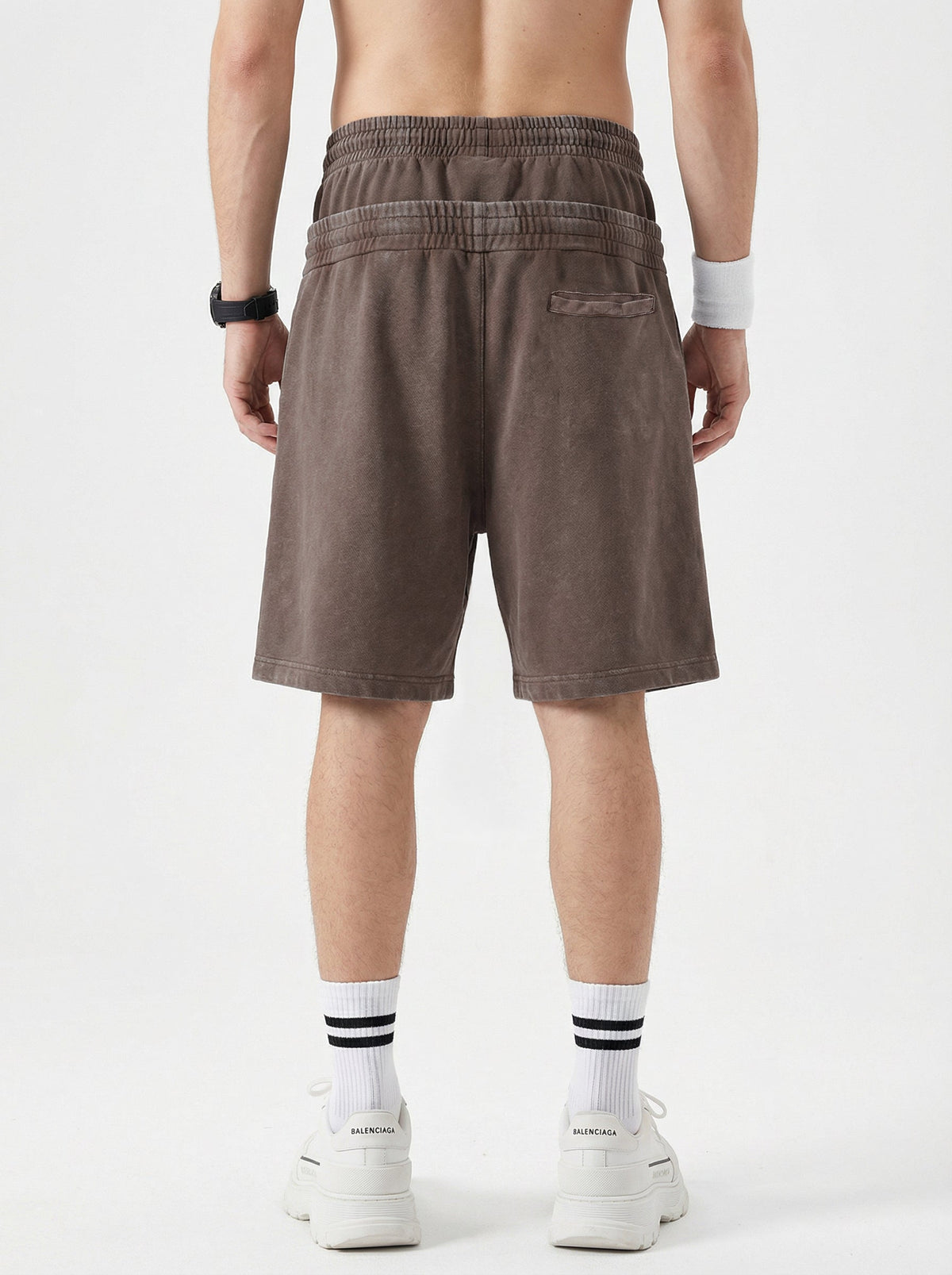 Omygoods Double Waist Acid Wash Sweat Shorts