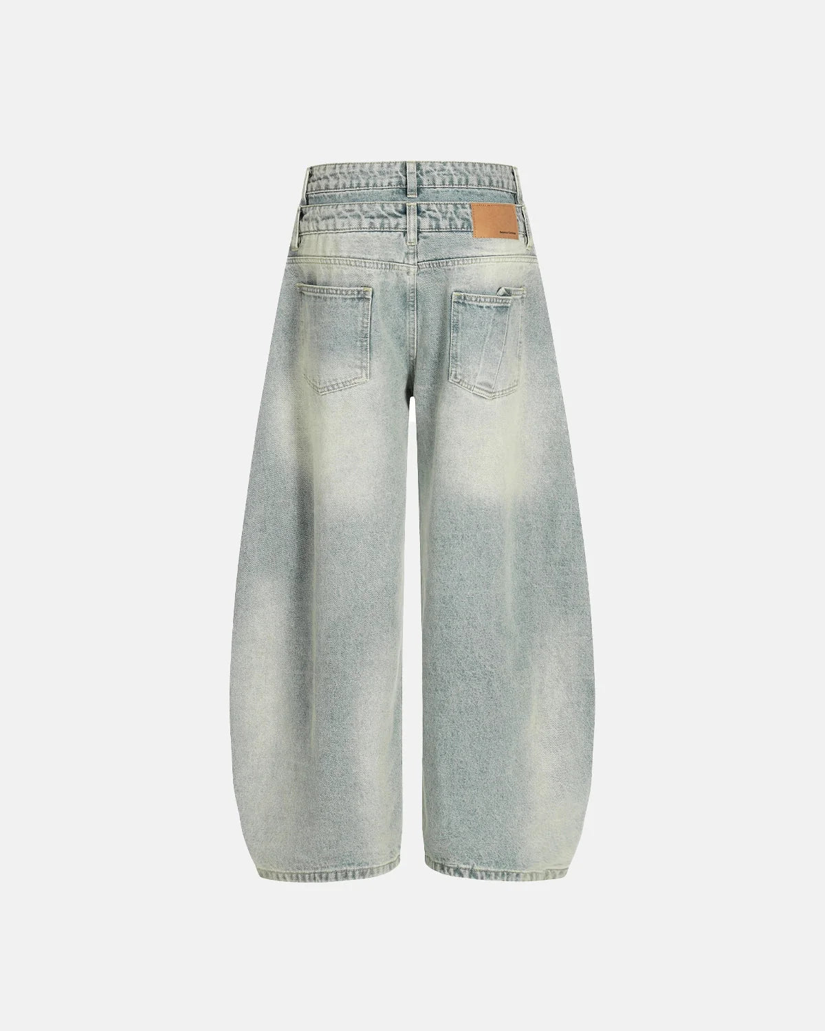 Omygoods Double Waist Acid Washed Baggy Jeans