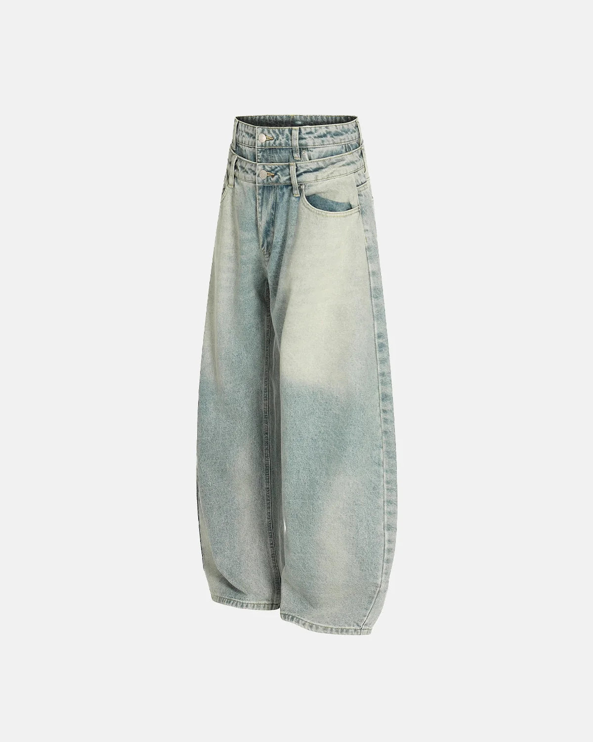Omygoods Double Waist Acid Washed Baggy Jeans