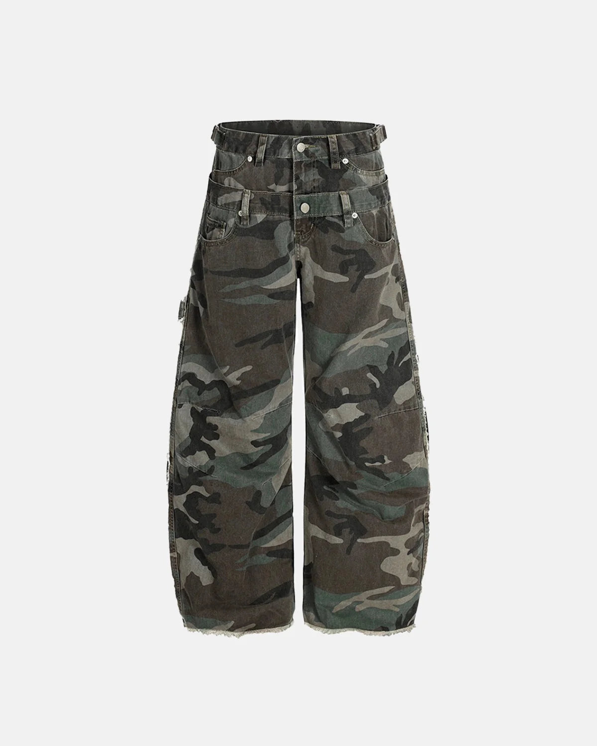 Omygoods Double Waist Camo Cargo Pants