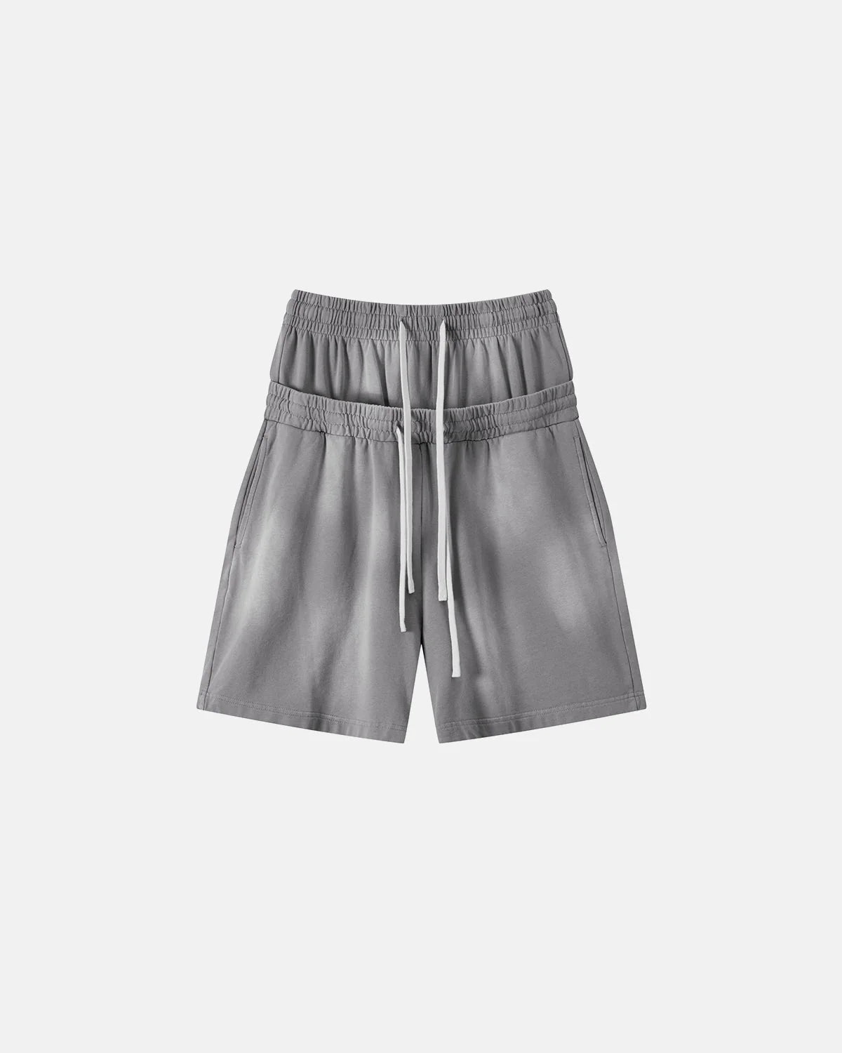 Omygoods Double Waist Monkey Wash Sweat Shorts