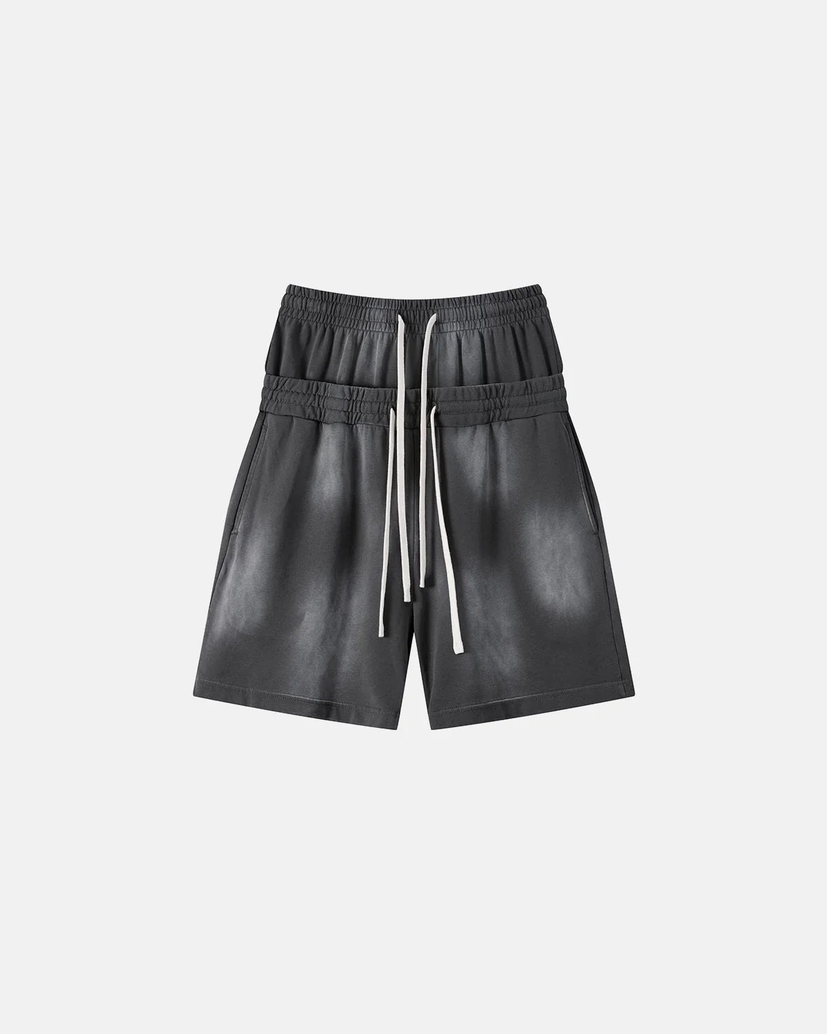 Omygoods Double Waist Monkey Wash Sweat Shorts
