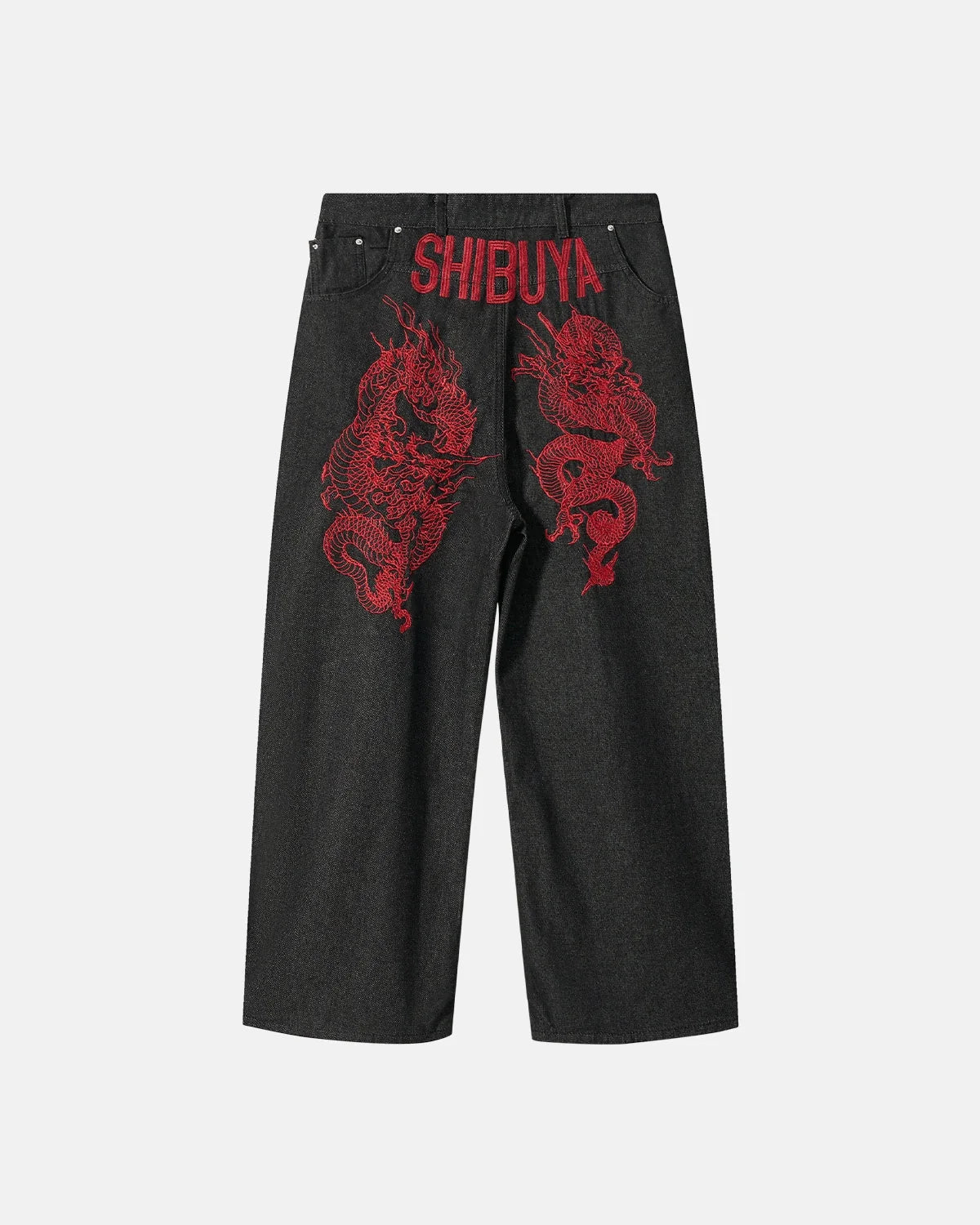 Omygoods Dragon Embroidered Baggy Jeans
