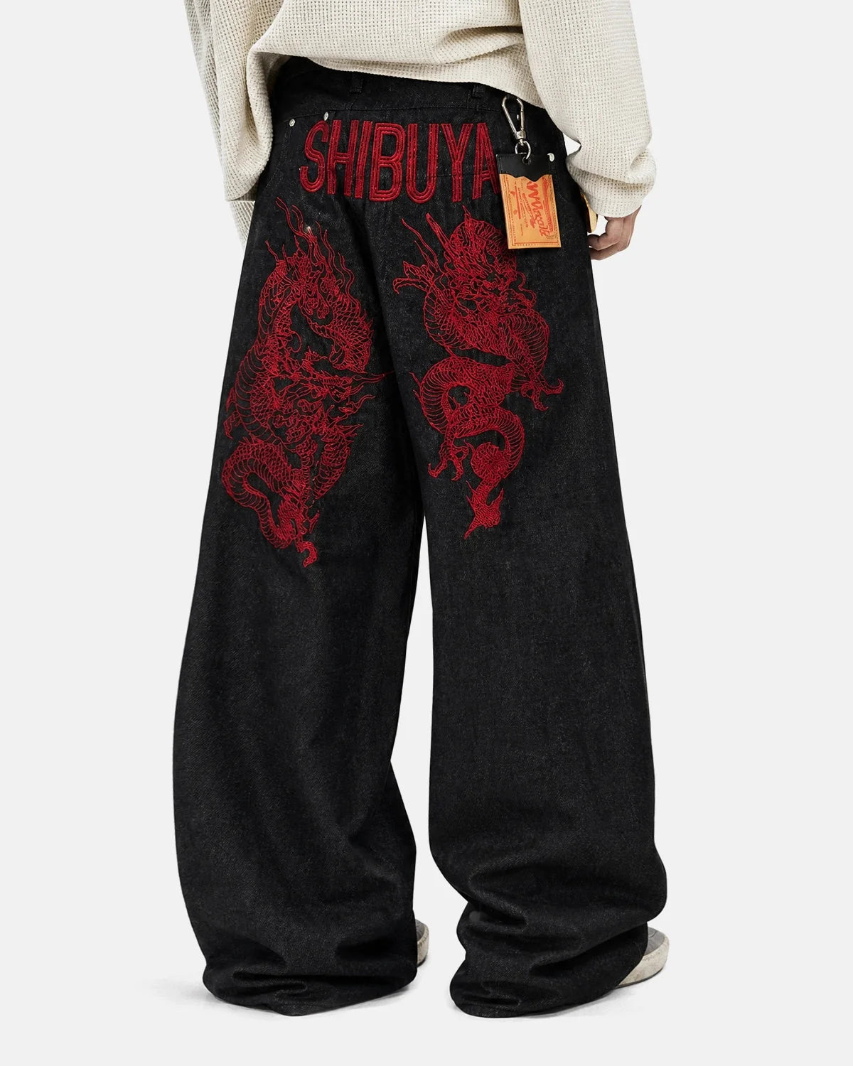 Omygoods Dragon Embroidered Baggy Jeans