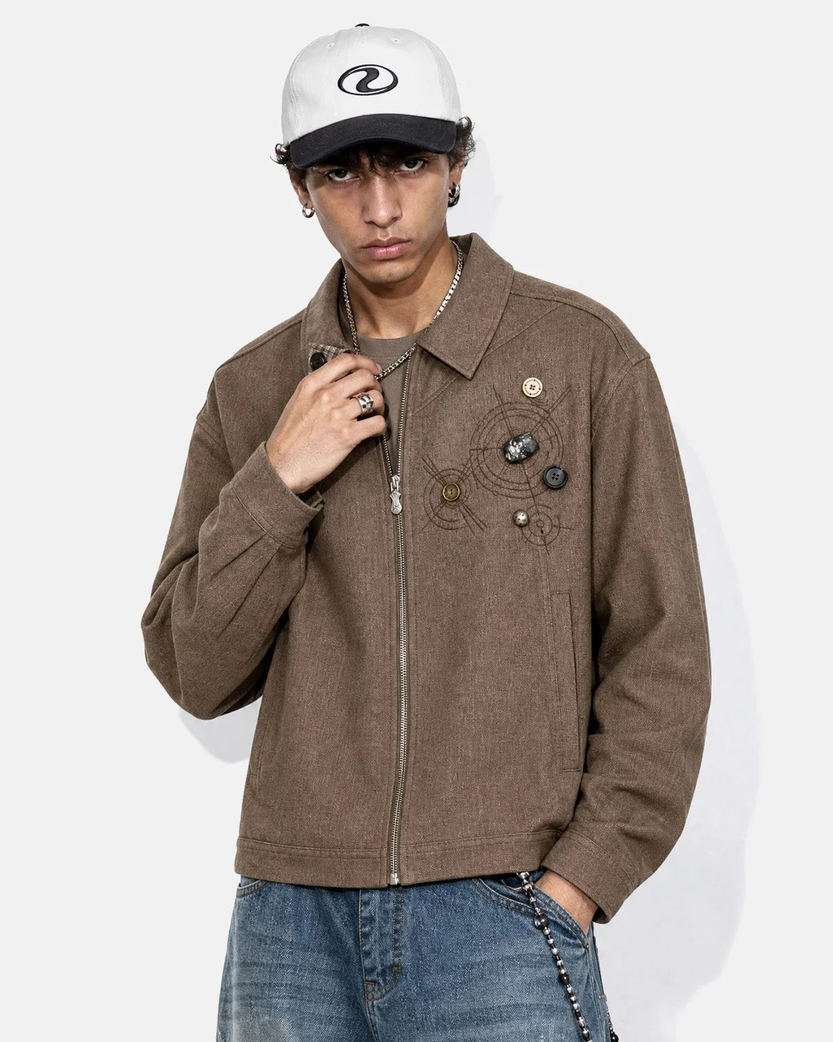 Omygoods Embroidered Boxy Workwear Jacket