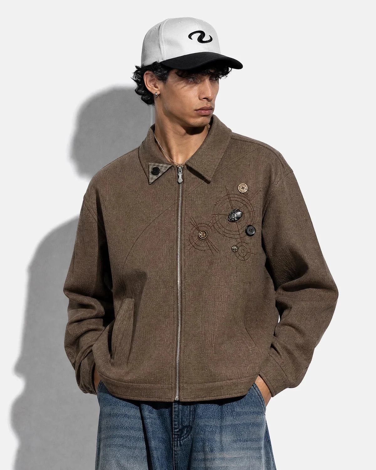 Omygoods Embroidered Boxy Workwear Jacket