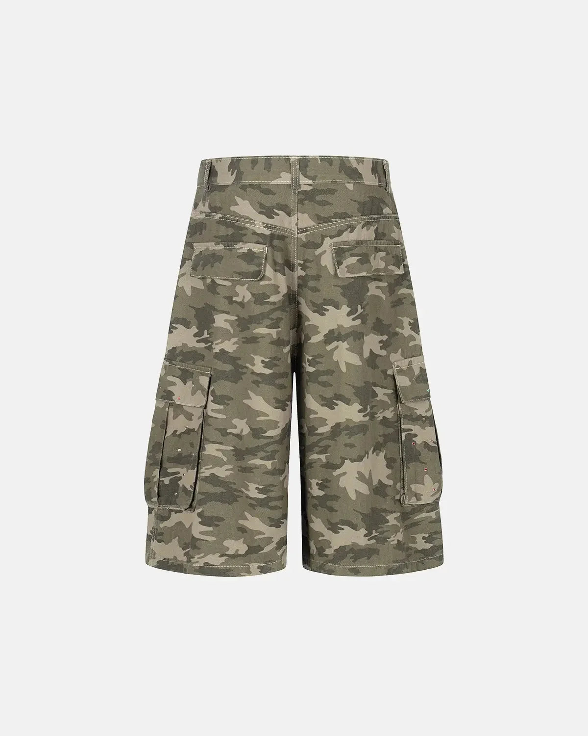 Omygoods Embroidered Camo Cargo Longline Shorts