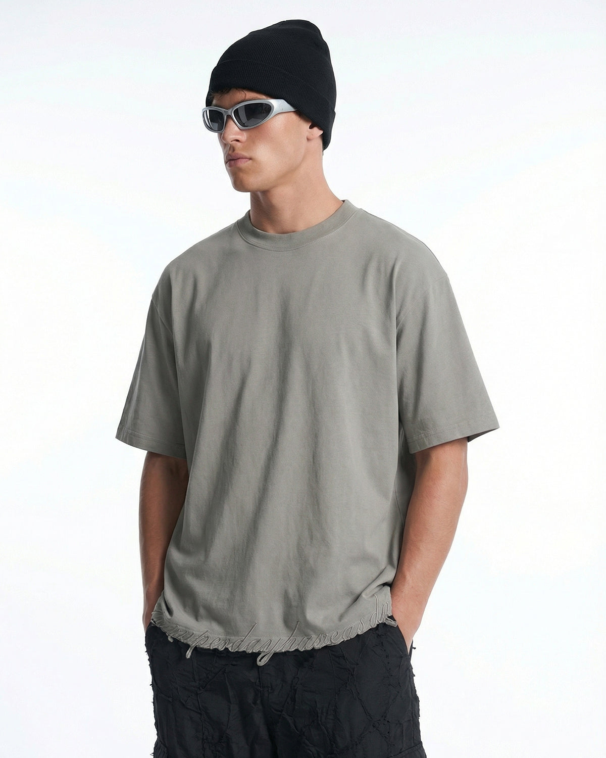 Omygoods Embroidered Frayed Hem Oversized T-Shirt