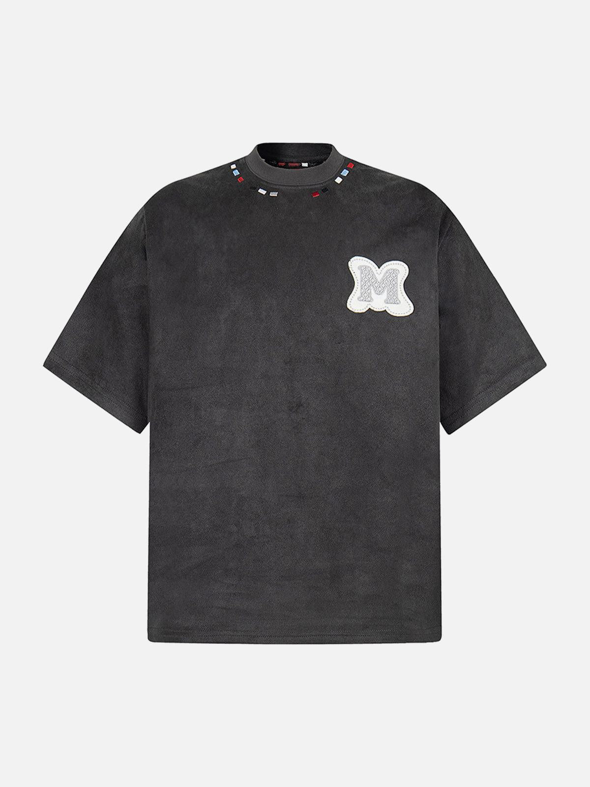 Omygoods Embroidered Neckline Oversized T-Shirt