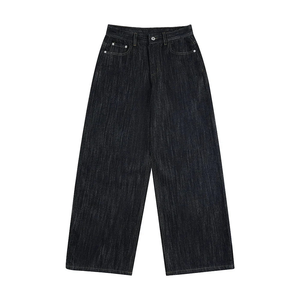 Omygoods Embroidered Raw Baggy Jeans
