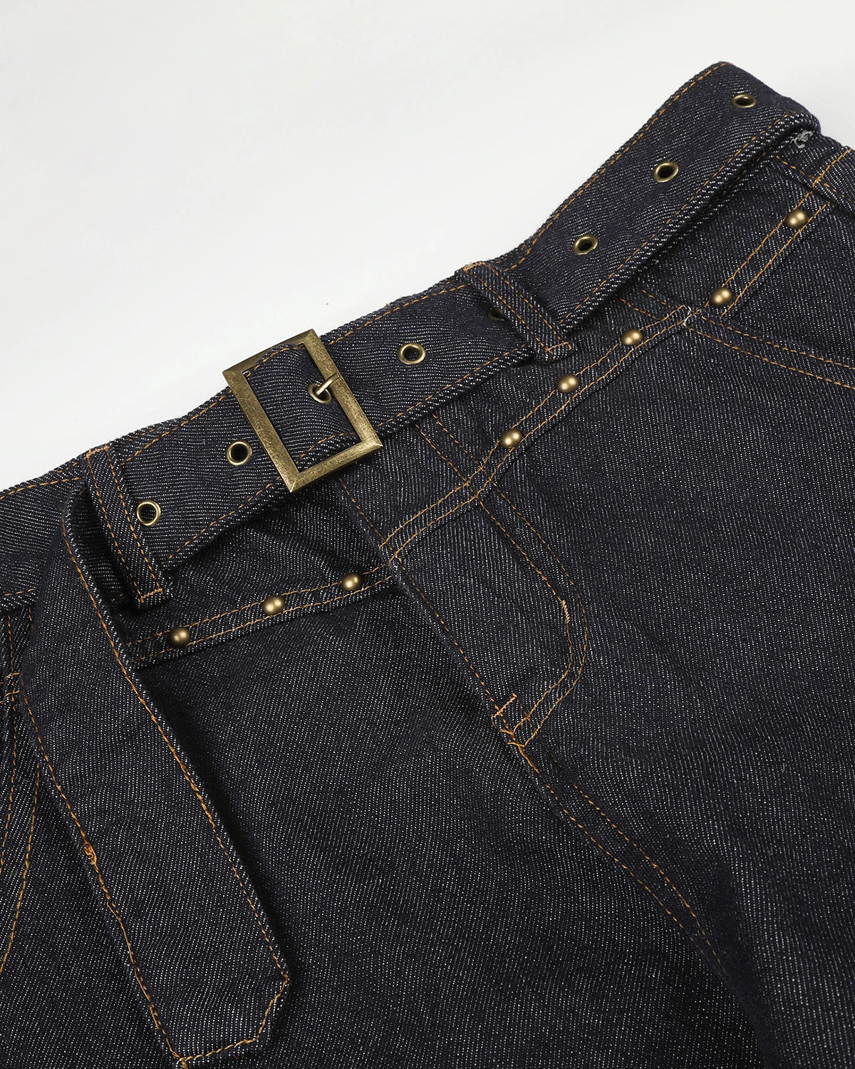 Omygoods Belted Studded Cuff Barrel Jeans