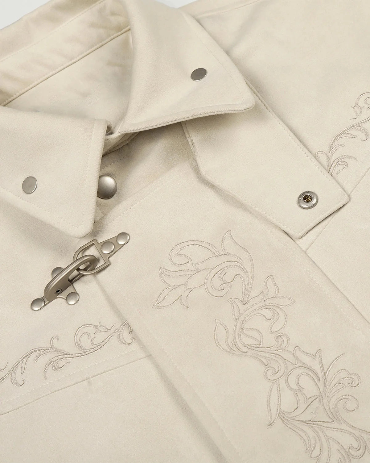 Omygoods Embroidery Jacquard Cropped Clasp Jacket