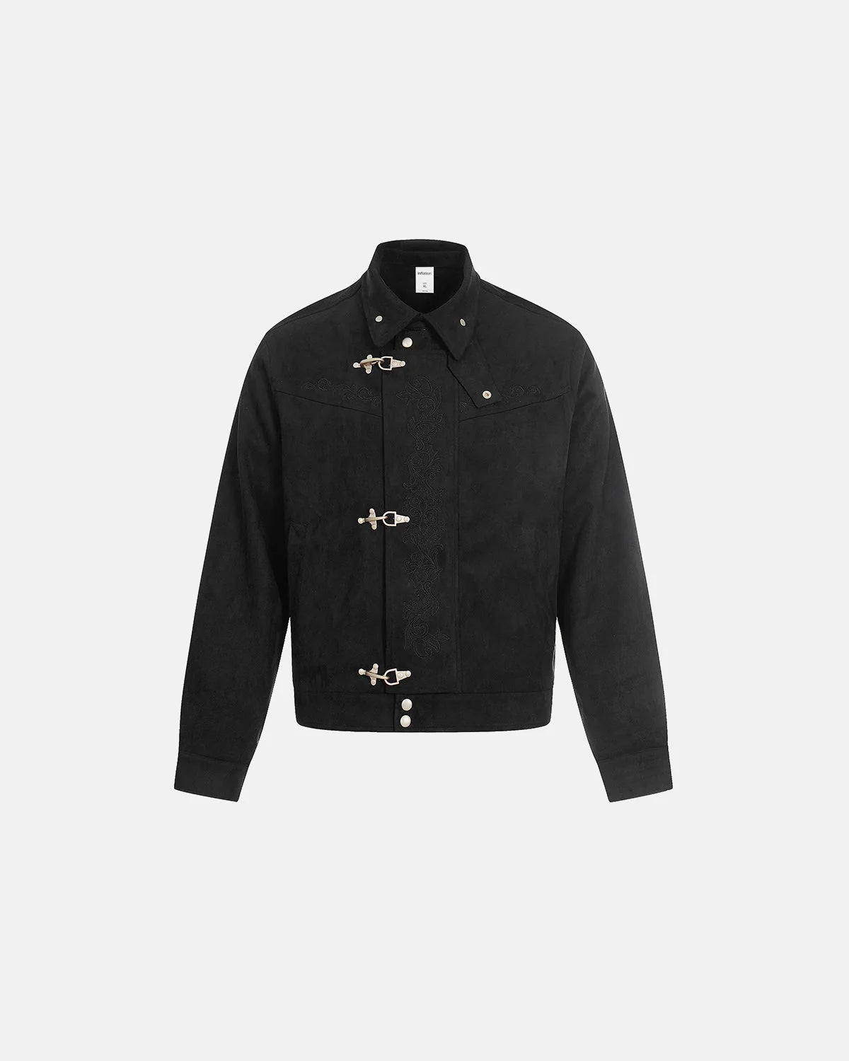 Omygoods Embroidery Jacquard Cropped Clasp Jacket