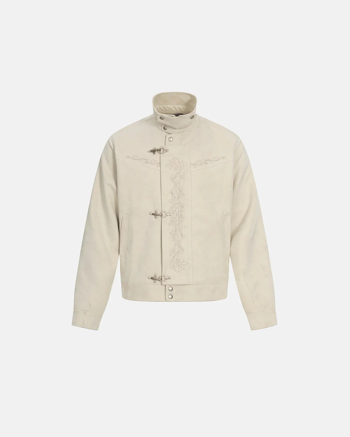 Omygoods Embroidery Jacquard Cropped Clasp Jacket