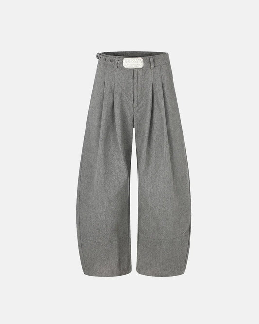 Omygoods Eyelet Waistband Pleated Barrel Tailored Pants