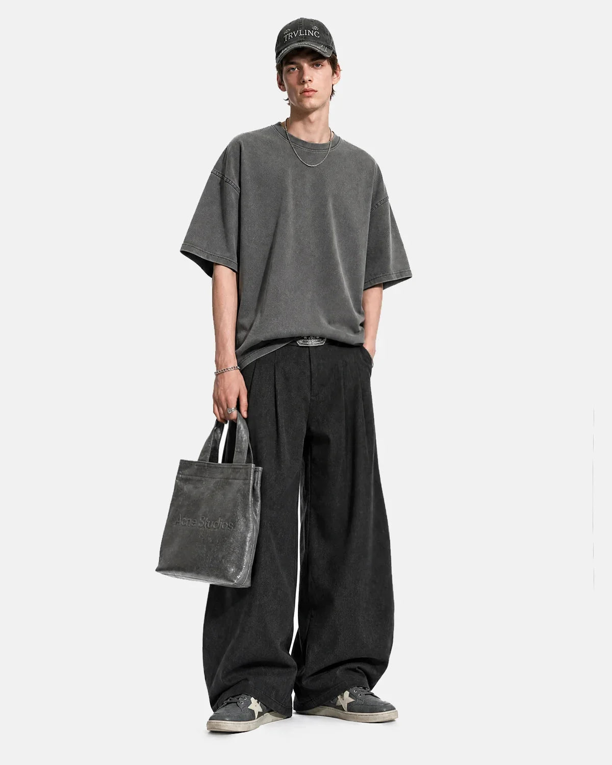 Omygoods Eyelet Waistband Pleated Barrel Tailored Pants