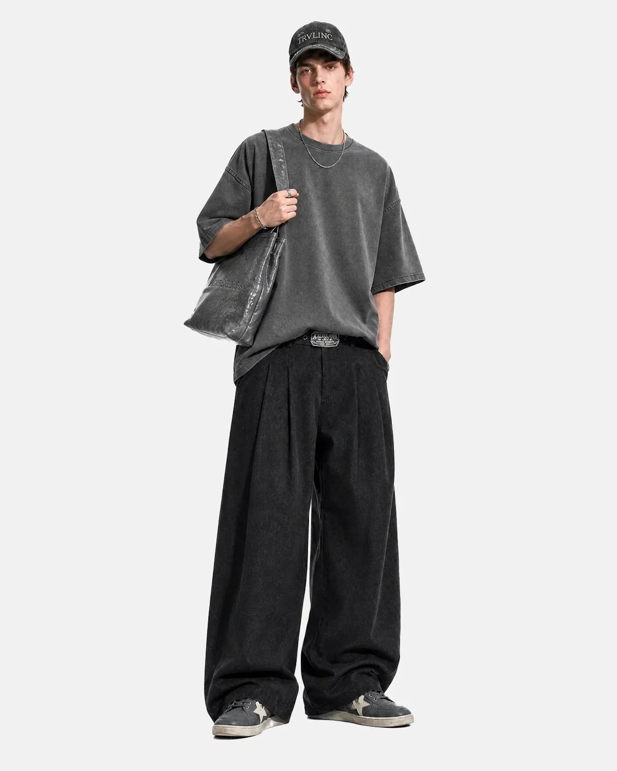 Omygoods Eyelet Waistband Pleated Barrel Tailored Pants