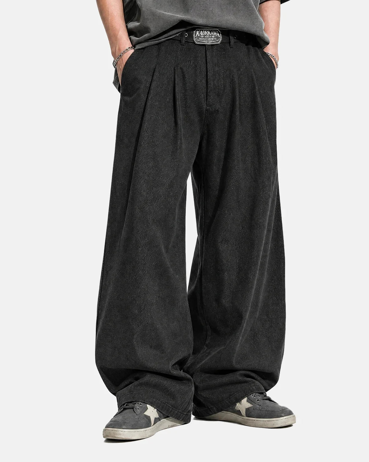 Omygoods Eyelet Waistband Pleated Barrel Tailored Pants