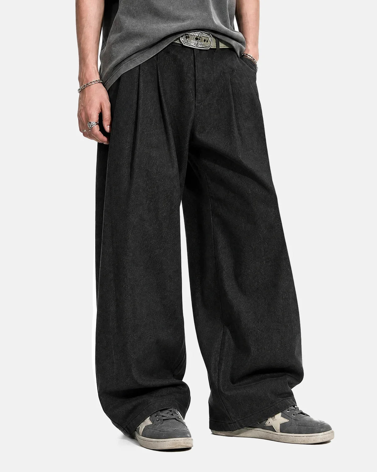 Omygoods Eyelet Waistband Pleated Barrel Tailored Pants