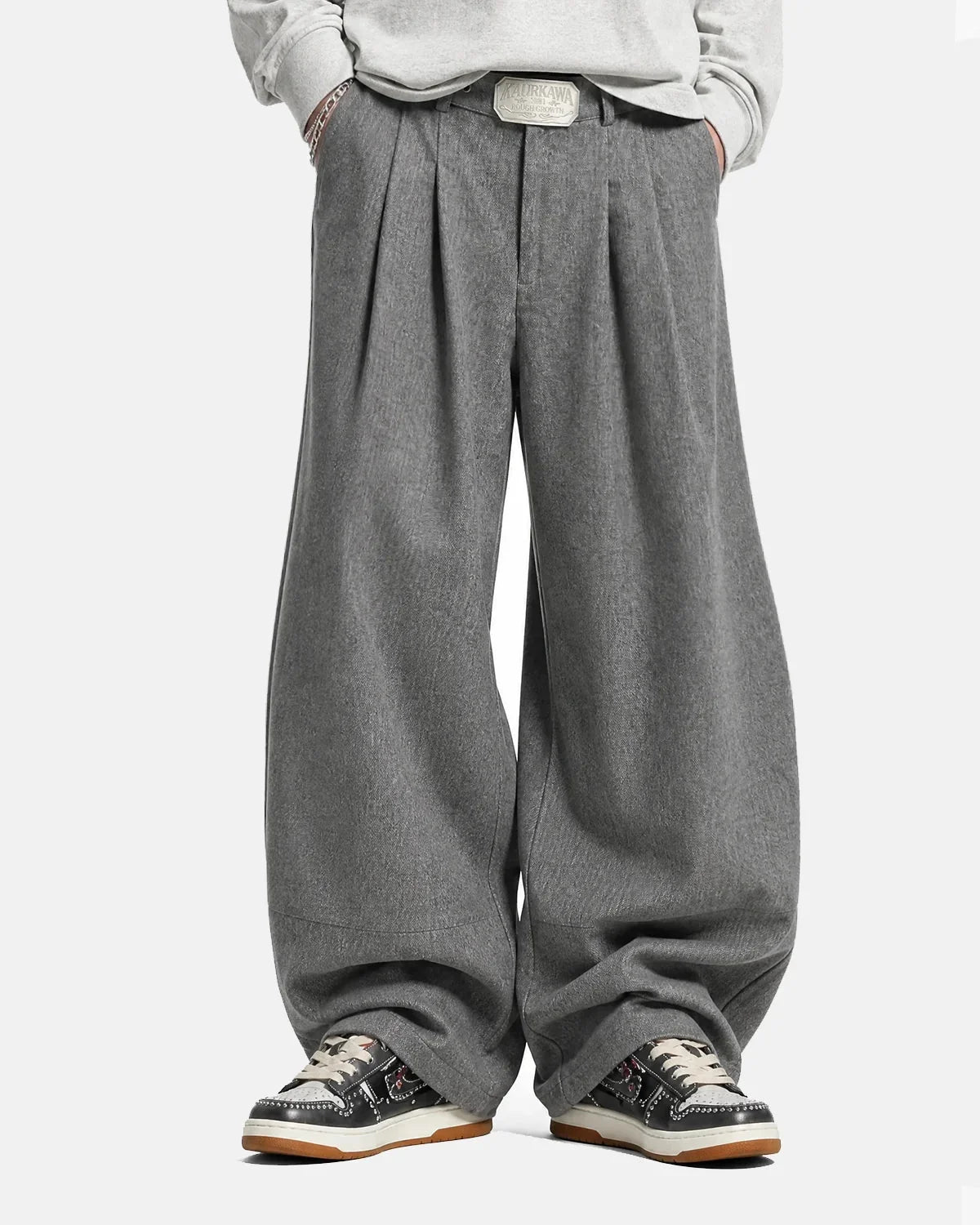 Omygoods Eyelet Waistband Pleated Barrel Tailored Pants