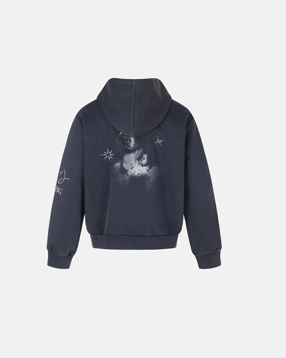 Omygoods Faded Dog Graphic Zip Up Hoodie