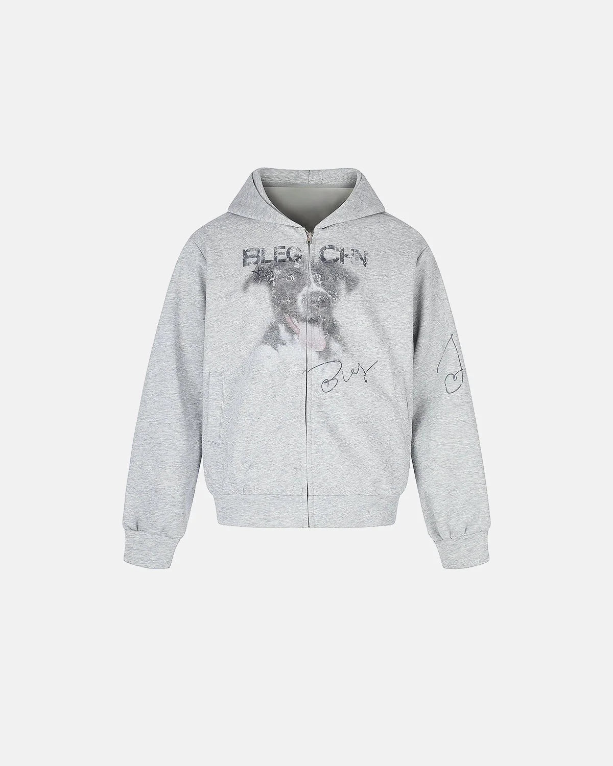Omygoods Faded Dog Graphic Zip Up Hoodie