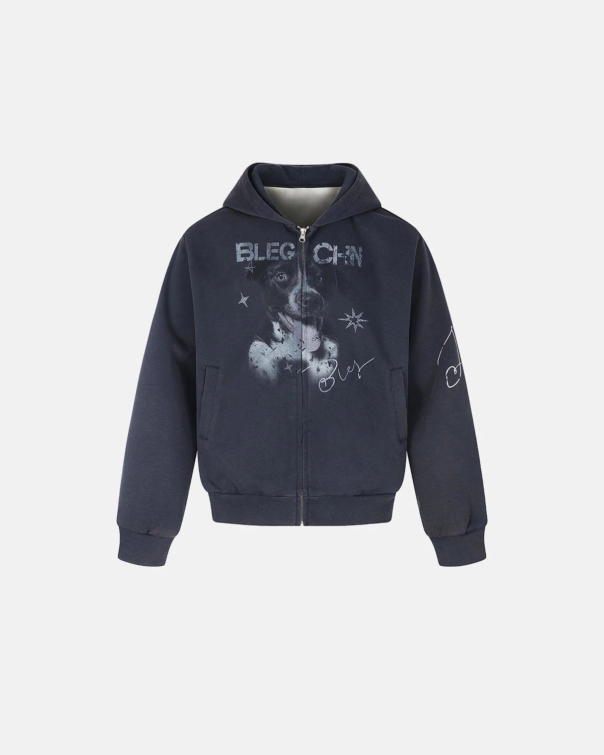 Omygoods Faded Dog Graphic Zip Up Hoodie