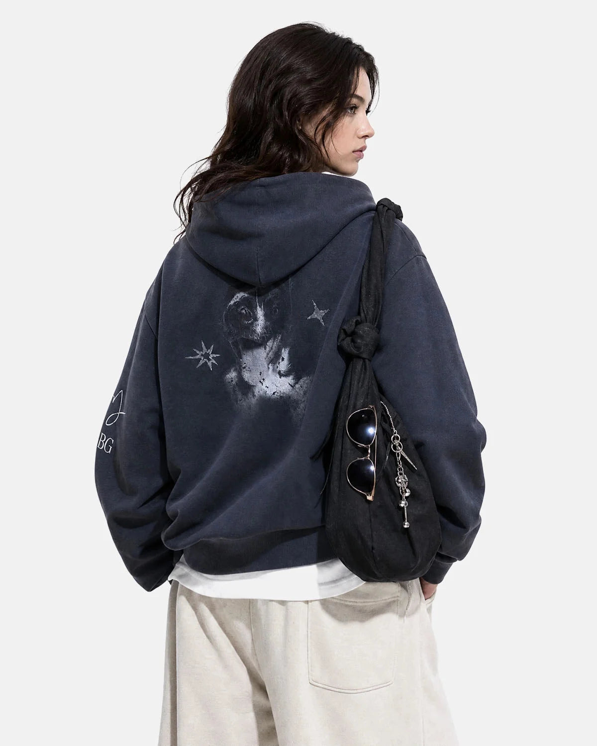Omygoods Faded Dog Graphic Zip Up Hoodie