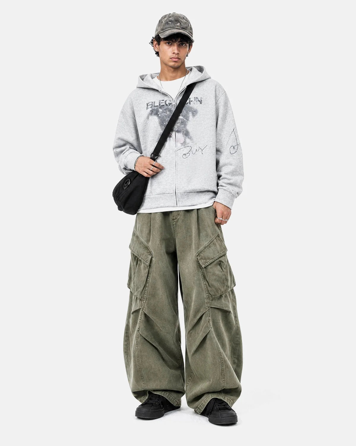Omygoods Faded Dog Graphic Zip Up Hoodie