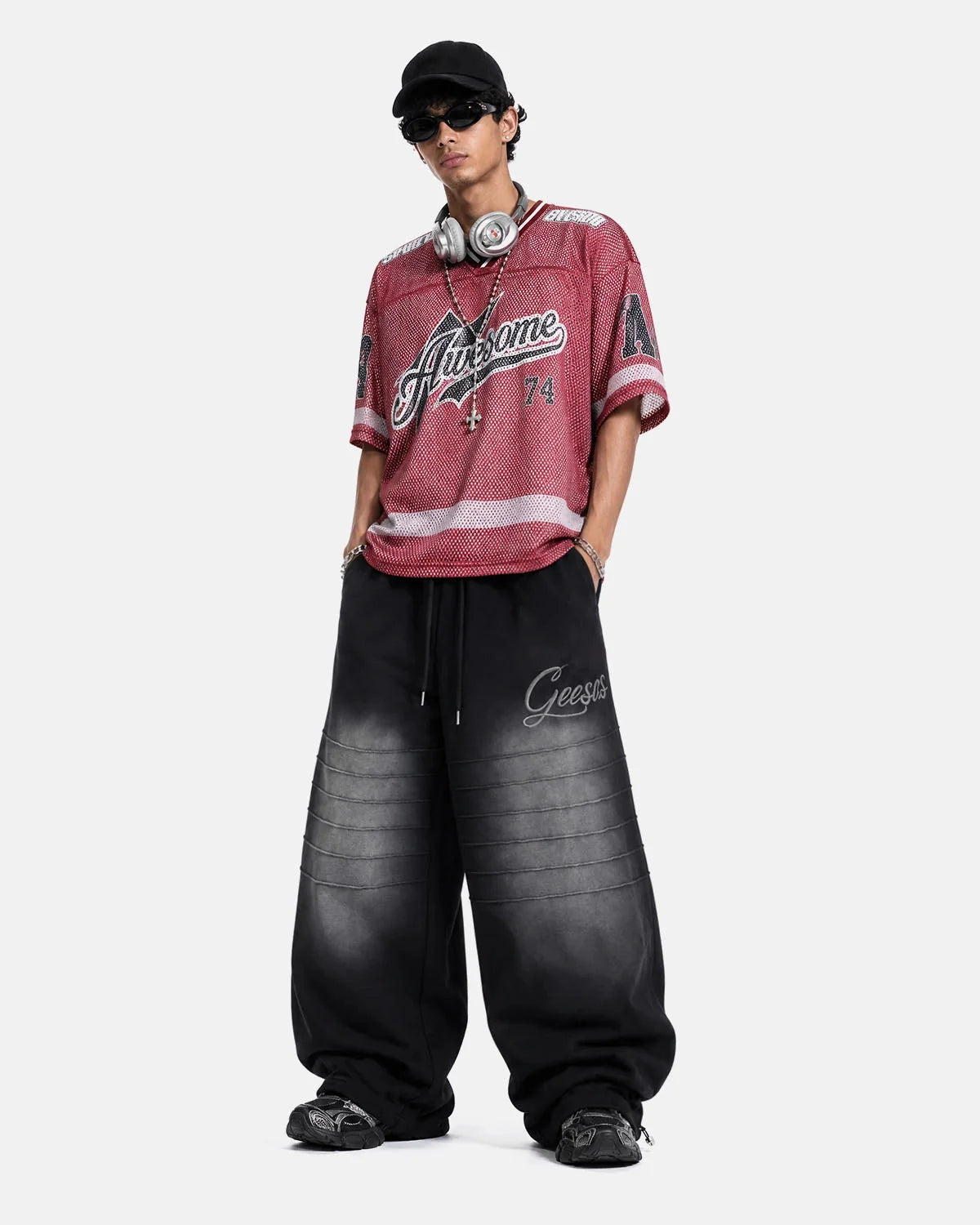 Omygoods Faded Embroidered Script Barrel Sweatpants