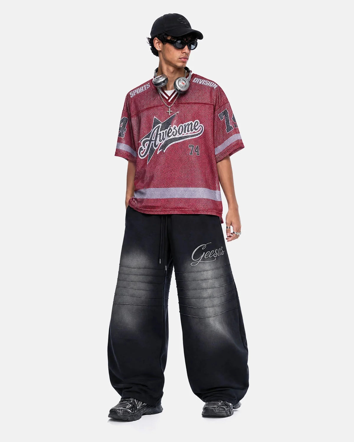 Omygoods Faded Embroidered Script Barrel Sweatpants