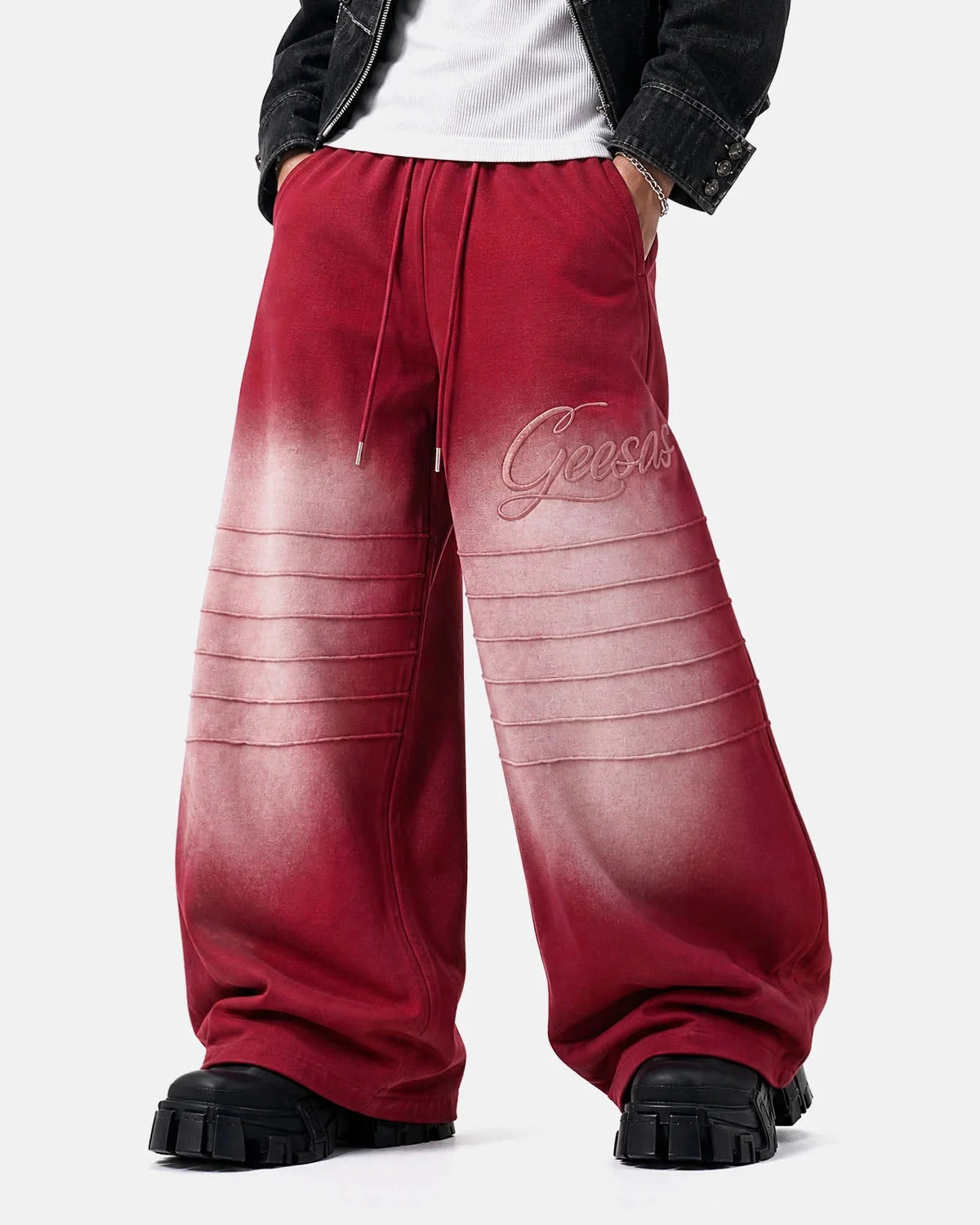 Omygoods Faded Embroidered Script Barrel Sweatpants
