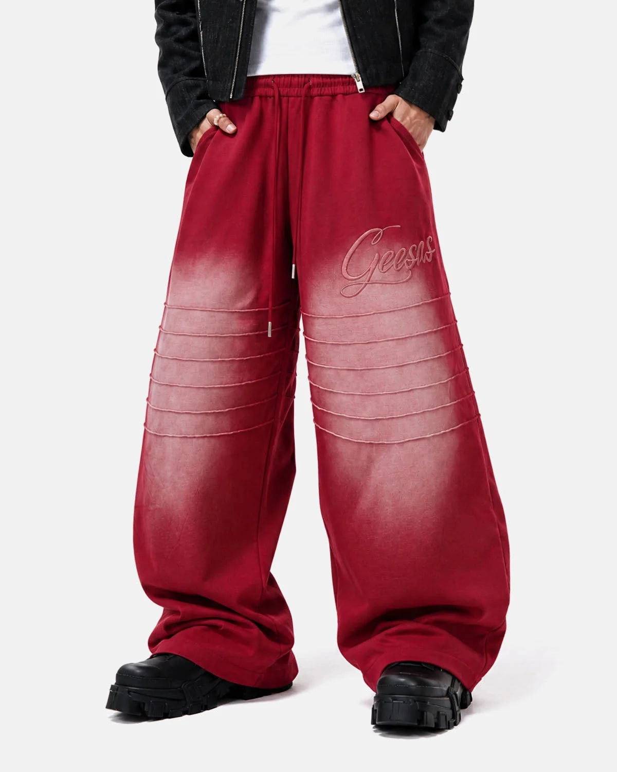 Omygoods Faded Embroidered Script Barrel Sweatpants