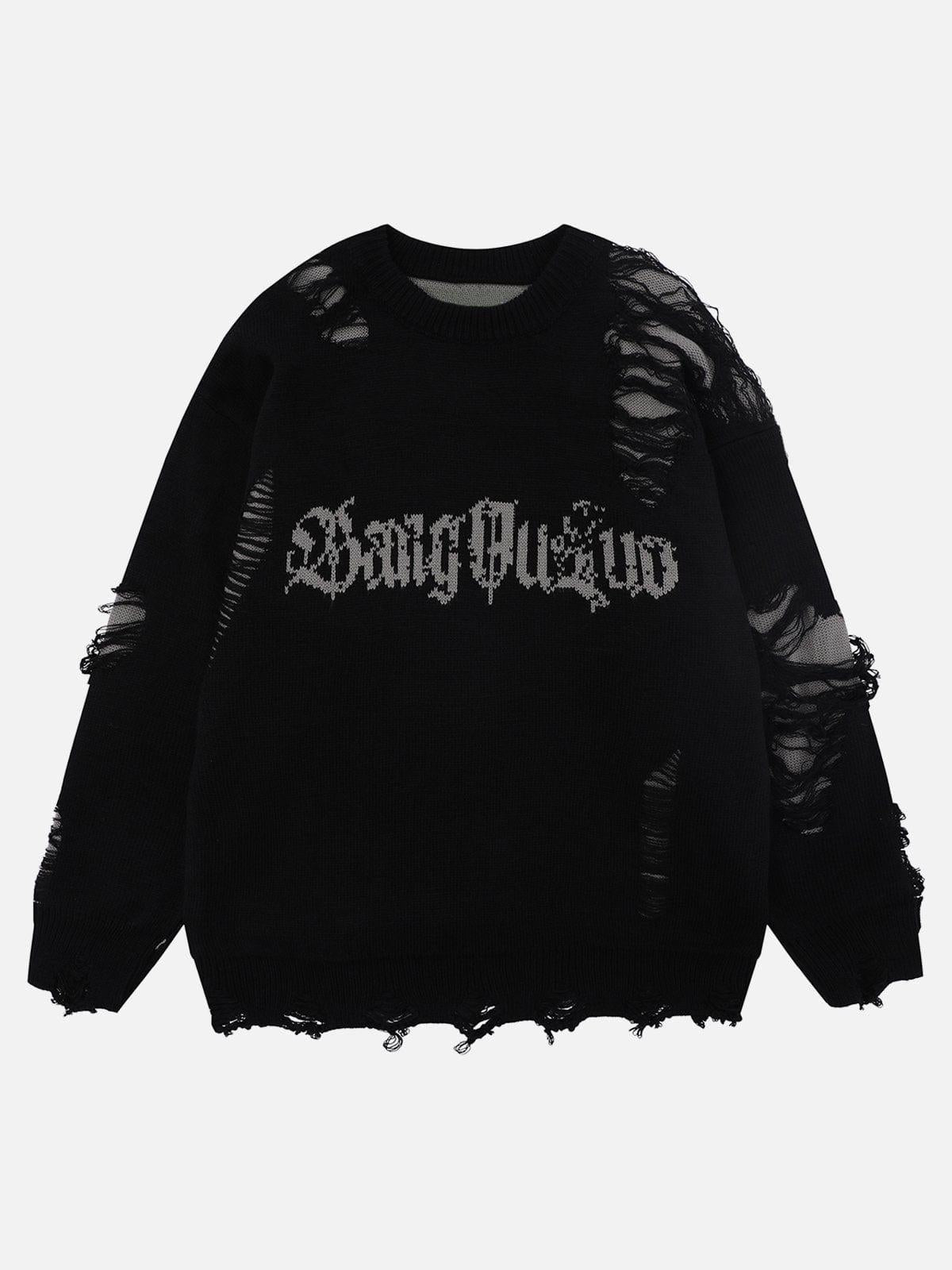 Omygoods Fake Two Ripped Hole Sweater