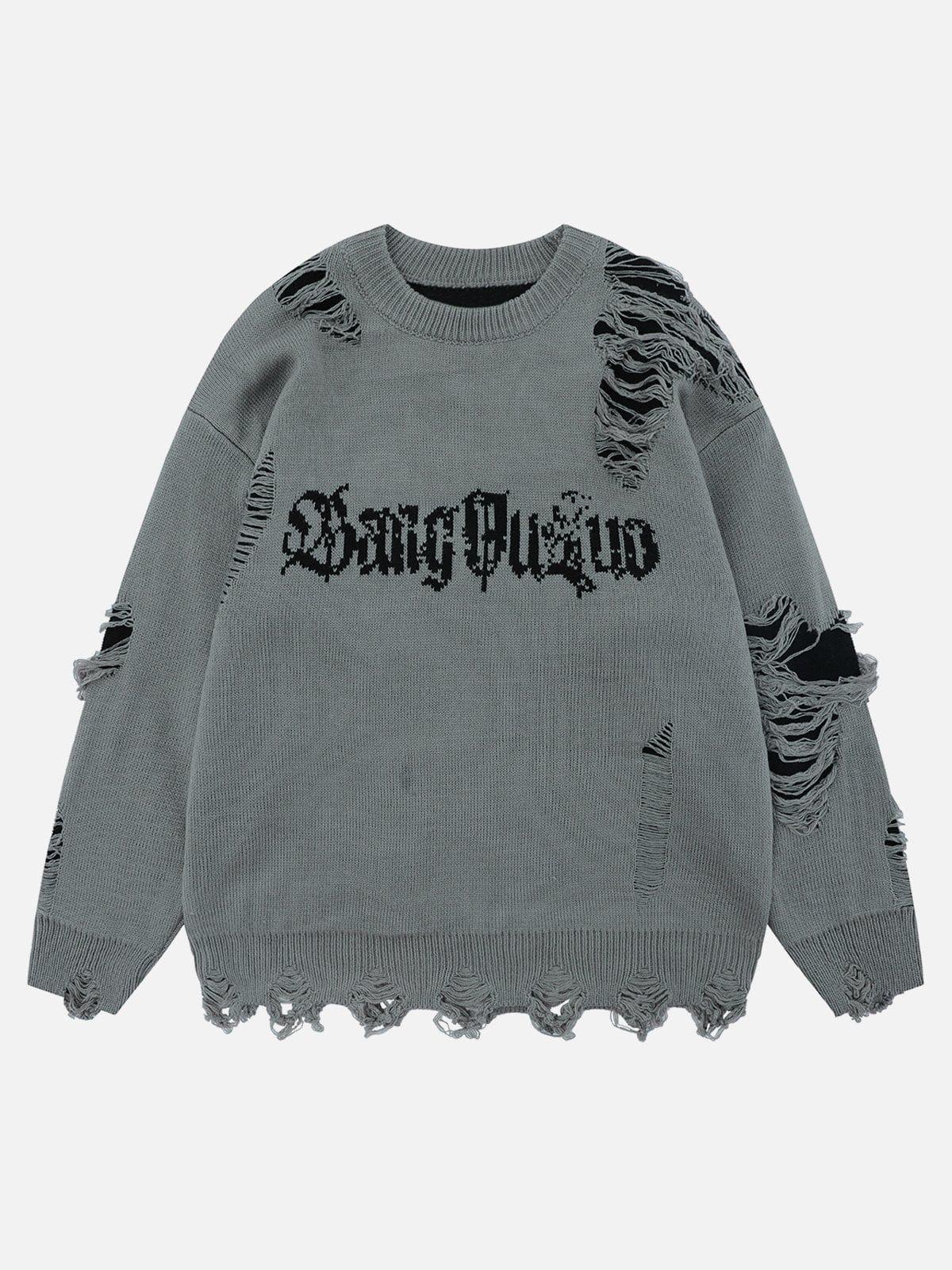 Omygoods Fake Two Ripped Hole Sweater